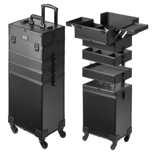 Mallette de Maquillage à Roulettes-VEVOR-Valise de Rangement Aluminium Boîte Trousse Maquillage Professionnelle Voyage Roues-Noir