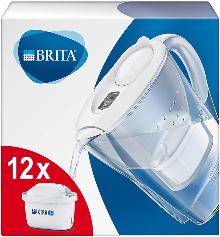 BRITA Carafe filtrante Marella blanche (2,4l), 12 filtres MAXTRA+ inclus,  réduit le calcaire, le chlore et le plomb pour une eau du robinet plus pure  ¿ dans emballage Smart Box durable