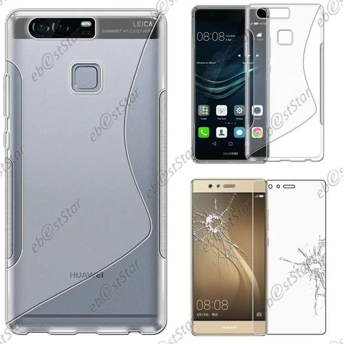 Ebeststar ® Pour Huawei P9 - Housse Etui Coque Silicone Gel Protection Souple + Film Protection Écran Verre Trempé, Couleur Transparent [Dimensions Precises De Votre Appareil : 145 X 70.9 X 7 Mm, Écran 5.2''] [Note Importante Lire Description]