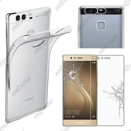 Ebeststar ® Pour Huawei P9 - Housse Etui Coque Silicone Gel Souple Ultra Fine 0,3mm Et Invisible + Verre, Couleur Transparent [Dimensions Precises De Votre Appareil : 145 X 70,9 X 7 Mm, Écran 5.2''] [Note Importante Lire Description]