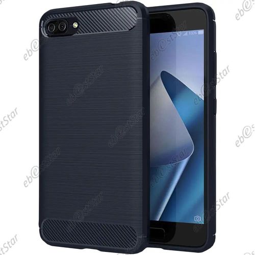 Ebeststar ® Pour Asus Zenfone 4 Max Zc520kl - Coque Housse Etui Pochette Motif Fibre Carbone Luxe 2 Barres Horizontales Etui Housse Silicone Gel Coussins D'air, Couleur Bleu Foncé