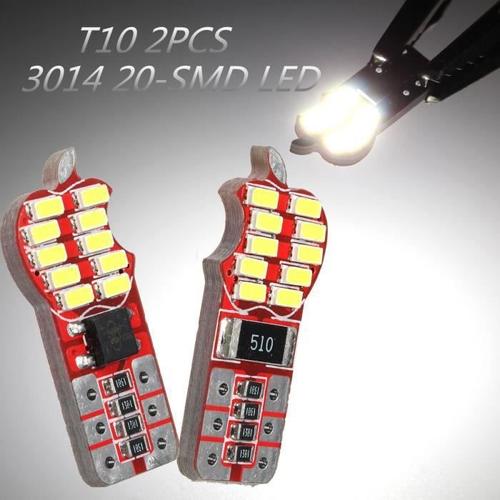 2 X T10 W5w 501 Ampoules Position 3014 20 Smd Led 3w Feu Canbus Anti Erreur Blanc His10076