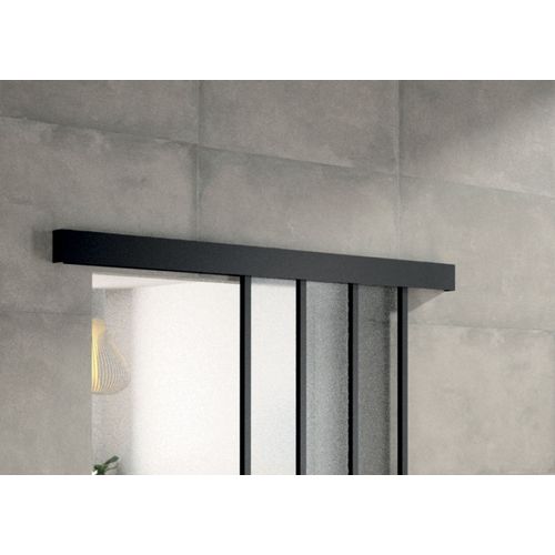 Kit porte coulissante en applique Atelier noir cadre en aluminium et verre dépoli Blanc H 204 x 73 x 3,6 cm H 204 x 73 x 3,6 cm