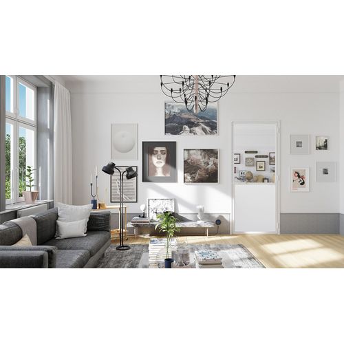 Bloc Porte Contemporain H. 204 X 93 X 3 cm cadre en aluminium blanc et verre transparent Poussant Droit