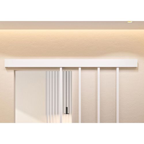Kit porte coulissante en applique Atelier blanc chêne terra cadre en aluminium et verre transparent H 204 x 73 x 3,6 cm H 204 x 73 x 3,6 cm