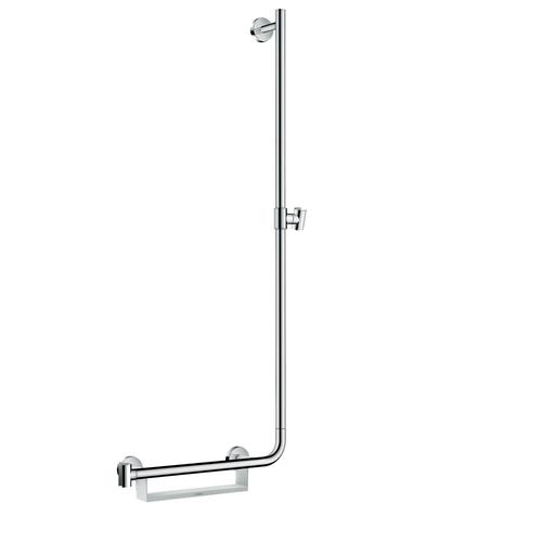 Barre de douche L.110 cm avec poignée à gauche, sans flexible, blanc et chrome, Hansgrohe Comfort Unica