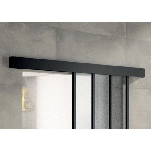 Kit porte 830 atelier noir verre depoli avec rail bandeau decor assorti