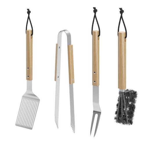 Set 4 ustensiles pour barbecue GoodHome hêtre & acier inoxydable