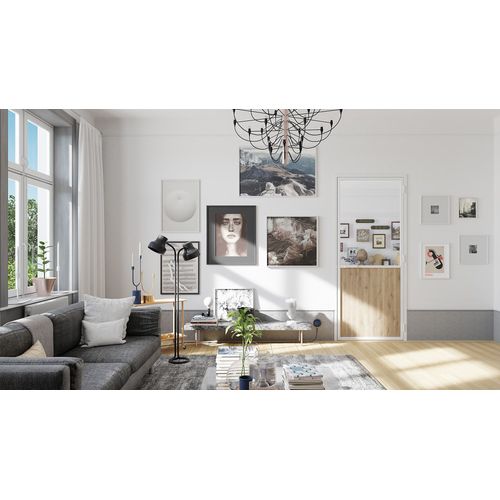 Bloc Porte Contemporain H. 204 X 93 X 3 cm cadre en aluminium blanc et verre transparent chêne terra Poussant Gauche