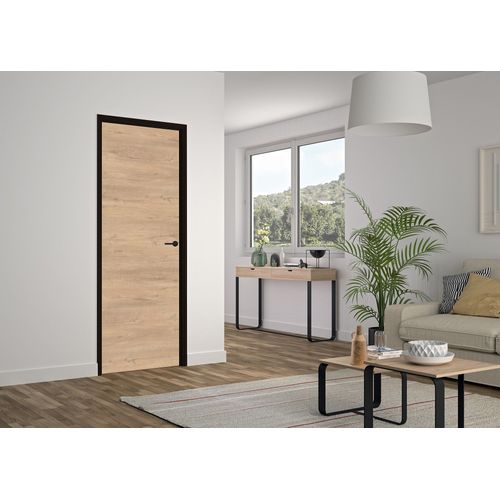 Bloc Porte Reversible chêne clair Rio Huisserie Noire H. 204 X 83 X 4 Cm