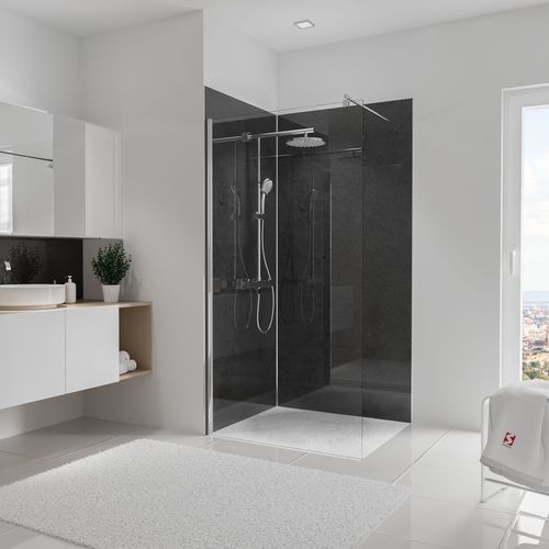 Lot de 2 panneaux muraux de salle de bains l.100 x H.210 cm, effet ardoise anthracite brillant, Schulte DécoDesign Brio