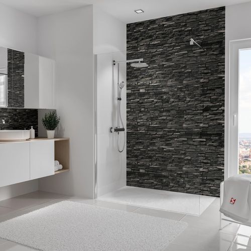 Panneau mural de salle de bains l.150x255 cm, décor parement ardoise, Schulte DécoDesign