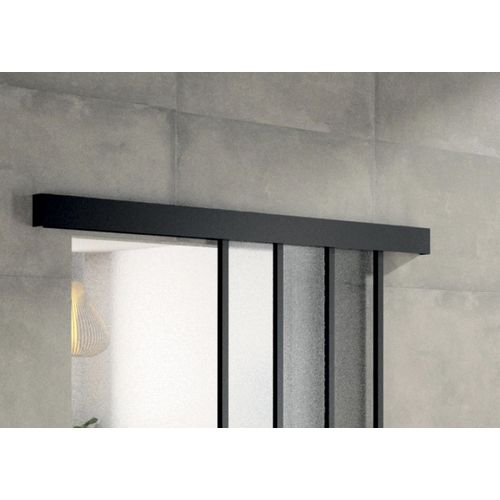 Kit porte 830 atelier noir verre depoli avec rail apparent noir