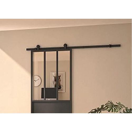 Kit porte coulissante en applique Atelier noir cadre en aluminium et verre transparent H. 204 X 73 X 3,6 Cm H 204 x 73 x 3,6 cm H 204 x 73 x 3,6 cm