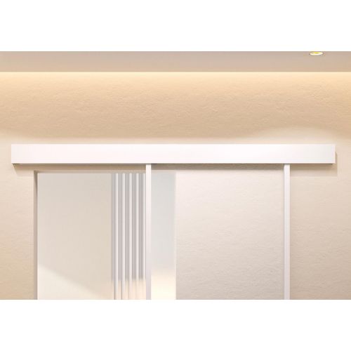 Kit porte coulissante en applique Contemporain blanc chêne terra cadre en aluminium et verre dépoli Blanc H 204 x 83 x 3,6 cm H 204 x 83 x 3,6 cm