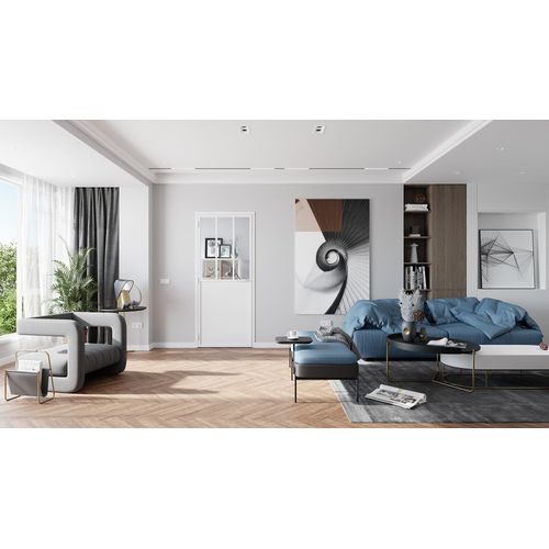Bloc Porte Atelier H. 204 X 93 X 3 cm cadre en aluminium blanc et verre transparent Poussant Droit
