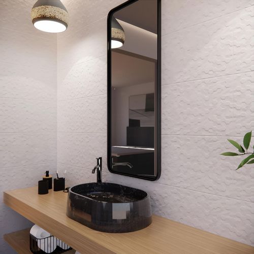 Faïence murale Aragone décor héxagonal blanc 30 x 90 cm