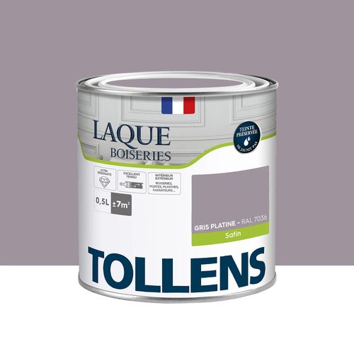 Laque boiseries et métal Tollens satin gris platine RAL 7036 500ml