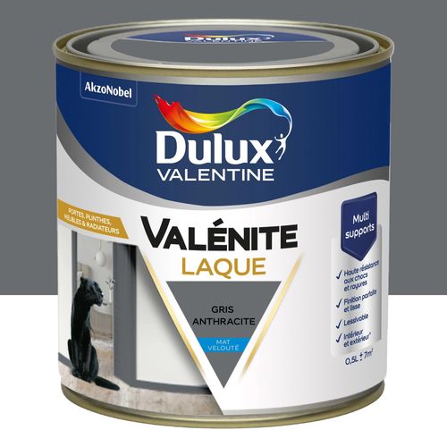 Laque acrylique Valénite Dulux Valentine mat velouté gris anthracite 500ml