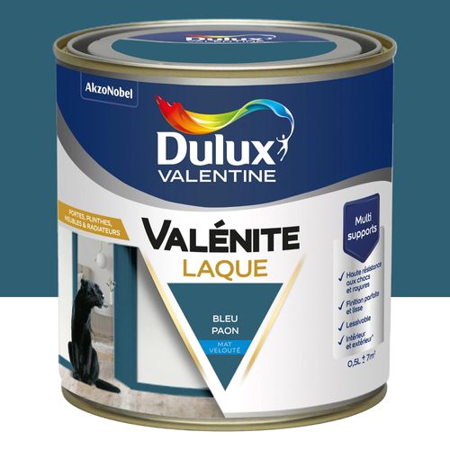 Laque acrylique Valénite Dulux Valentine bleu paon velouté mat 500ml