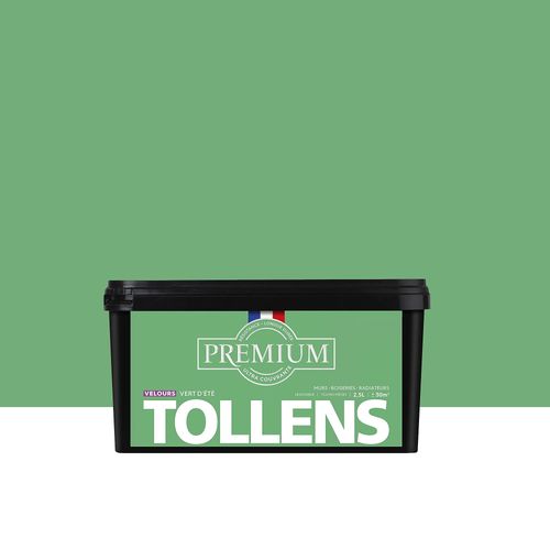 Peinture Tollens premium murs, boiseries et radiateurs vert d'été velours 2,5L