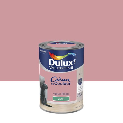 Peinture couleur murs, boiseries et radiateurs Crème de couleur Dulux Valentine vieux rose satin 1,25L