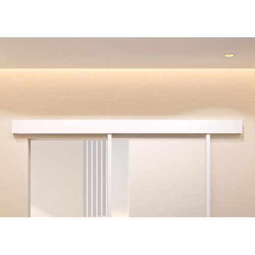 Kit porte coulissante en applique Atelier blanc chêne terra cadre en aluminium et verre dépoli Blanc H 204 x 73 x 3,6 cm H 204 x 73 x 3,6 cm