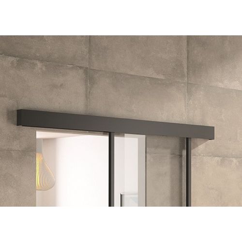Kit porte coulissante en applique Contemporain noir cadre en aluminium et verre transparent H 204 x 83 x 3,6 cm H 204 x 83 x 3,6 cm