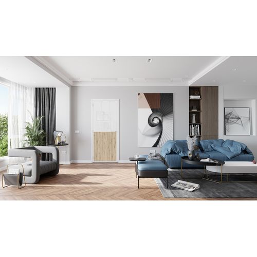 Bloc Porte Atelier H. 204 X 83 X 3 cm cadre en aluminium blanc et verre Depoli blanc chêne terra Poussant Gauche