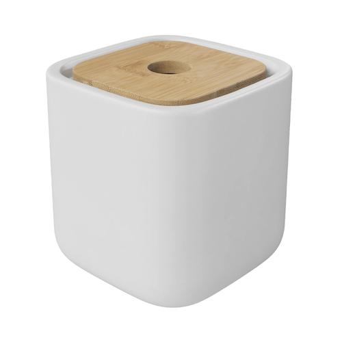 Pot à coton en céramique et bambou, blanc, GoodHome Cervia