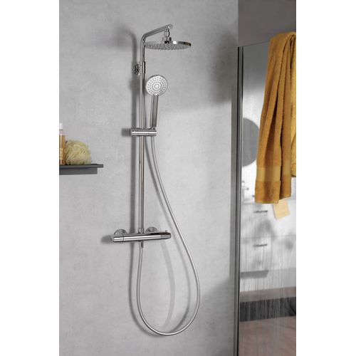 Colonne de douche thermostatique avec pommeau + douchette 1 jet + flexible + barre réglable, chromé, Jacob Delafon Marcel