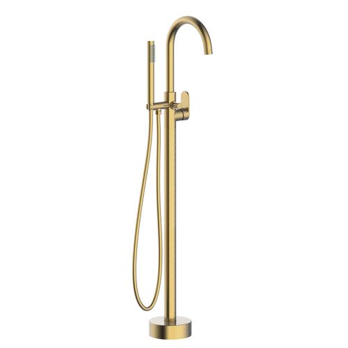 Colonne mitigeur mécanique de baignoire îlot + flexible + douchette, H.113 cm, doré, Essebagno