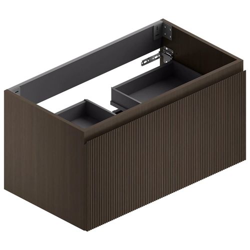 Meuble Sous Vasque L.90xh.46,5xp.50,5 Cm, Pour Plan Vasque 1 Cuve, Effet Noyer Strié, Pura+