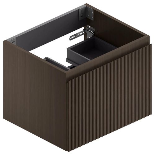 Meuble Sous Vasque L.60xh.46,5xp.50,5 Cm, Pour Plan Vasque 1 Cuve, Effet Noyer Strié, Pura+