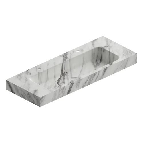 Plan Vasque L.120 X P.45,3 X H.10 Cm, Finition Blanc Veiné, Stonetec