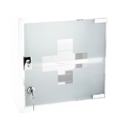 Armoire À Pharmacie L.30 X H.30 X P.15 Cm, Acier + Porte Verre Sablé, Blanc, Mpglass Siena