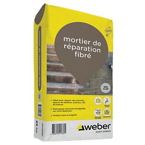 Mortier de réparation fibré gris clair Weber 25kg