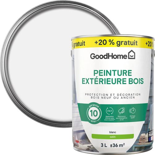 Peinture extérieure bois GoodHome blanc satin RAL 9003 2,5L + 20% gratuit