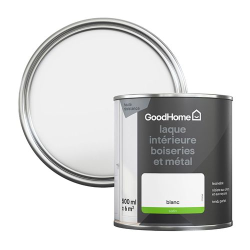 Peinture métal et bois GoodHome satin blanc 500ml