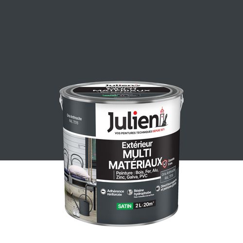 Peinture extérieure multi-matériaux Julien gris anthracite satin 2L