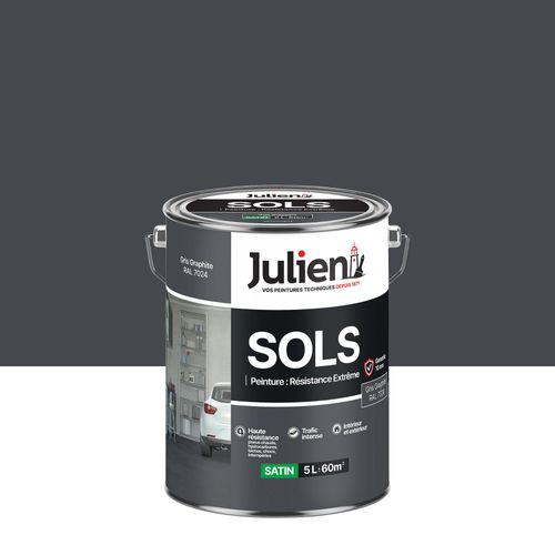 Peinture sols résistance extrême Julien gris graphite satin 5L