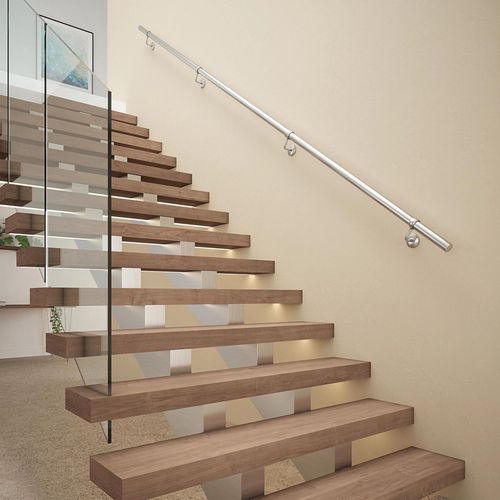 Rampe arrondie pour escalier FORTIA acier argent