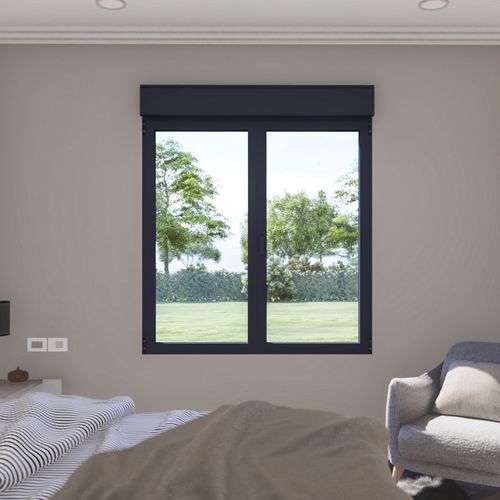 Fenêtre alu 2 vantaux oscillo-battant + volet roulant électrique GoodHome gris - l.100 x h.135 cm