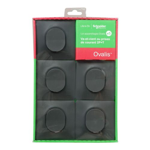 Interrupteur va-et-vient complet Schneider Electric Ovalis anthracite, lot de 5