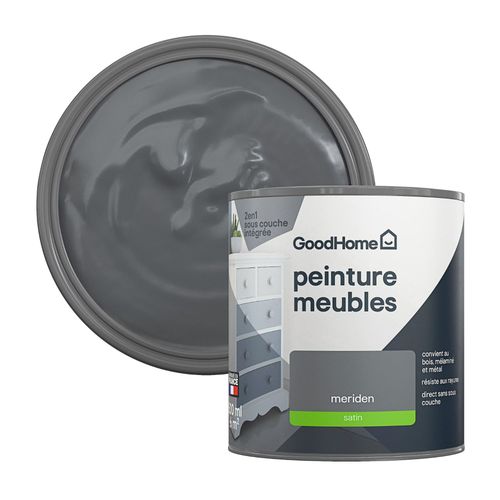 Peinture pour meubles bois, mélaminé et métal GoodHome satin gris Meriden 500ml