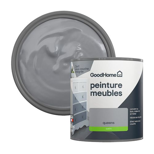 Peinture pour meubles bois, mélaminé et métal GoodHome satin gris Queens 500ml