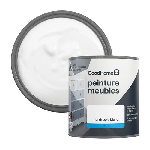 Peinture pour meubles bois, mélaminé et métal GoodHome mat blanc North Pole blanc 500ml