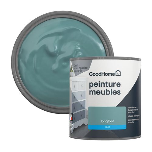 Peinture pour meubles bois, mélaminé et métal GoodHome mat vert Longford 500ml