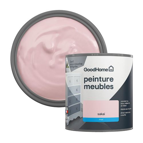 Peinture pour meubles bois, mélaminé et métal GoodHome mat rose Sakai 500ml