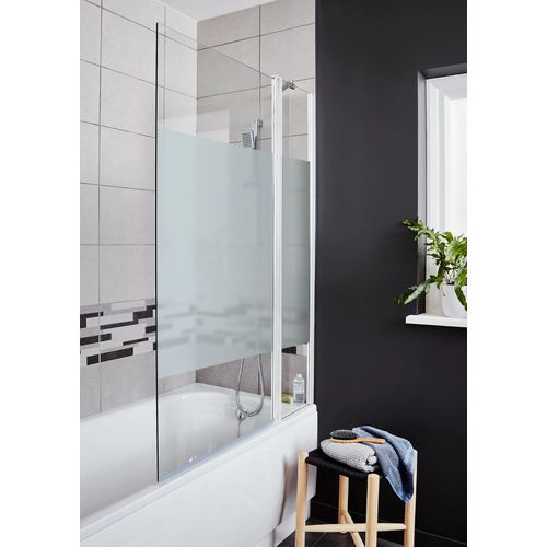 Pare-baignoire 2 volets verre effet dépoli anticalcaire GoodHome Calera H. 140 x l. 104 cm